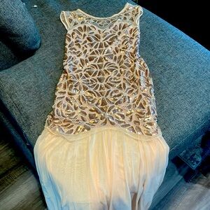 Floor Length Blush Dress with Rose Gold Sequin Details- Size M/L